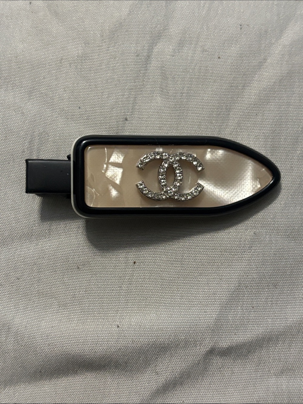 CHANEL Black & Beige Crystal CC Logo Phone Charm